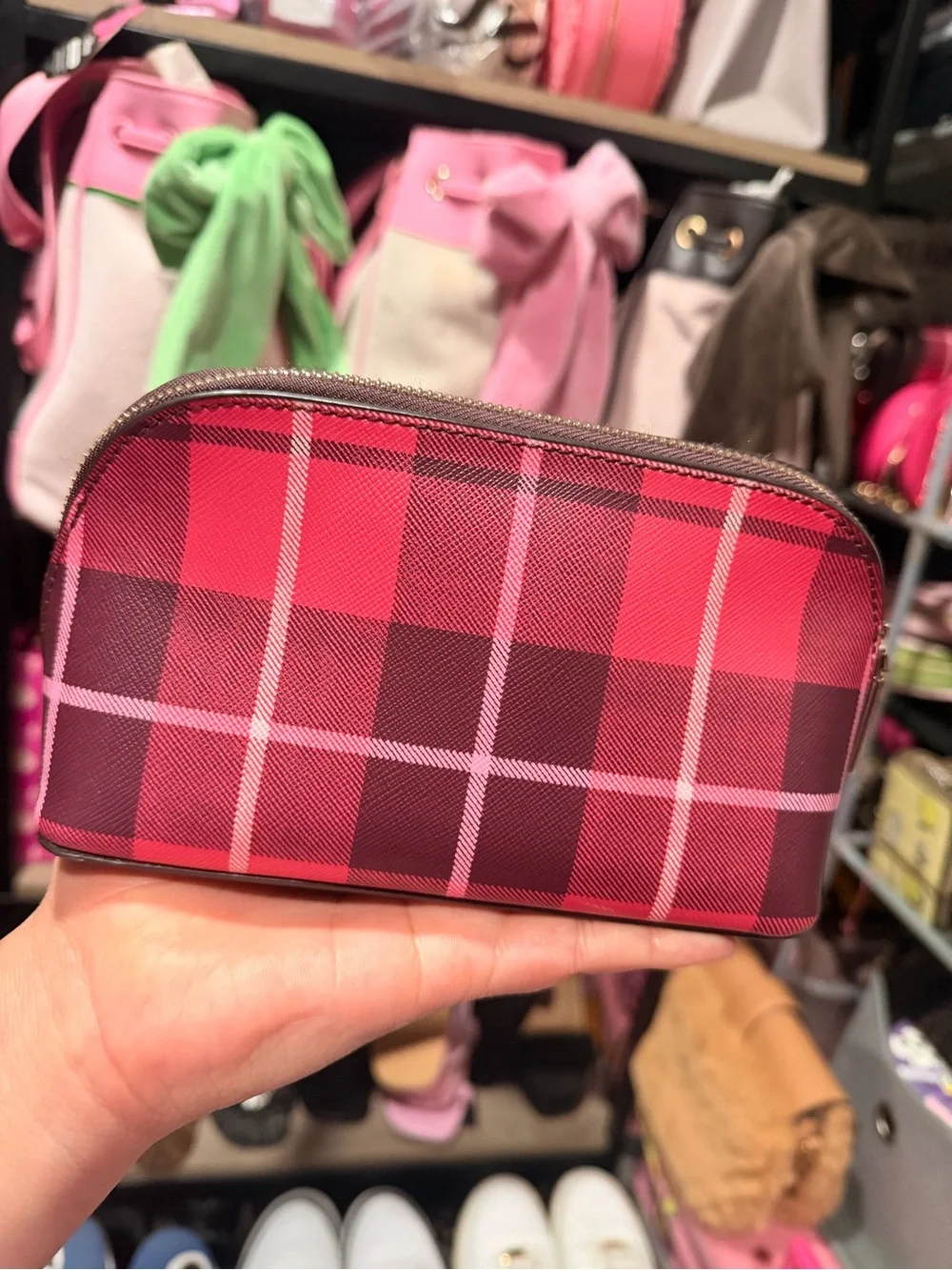 kate spade New York Red & Pink Plaid Cosmetic Pouch